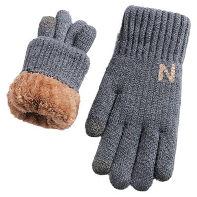 加绒加厚棉保暖手套可触屏毛线