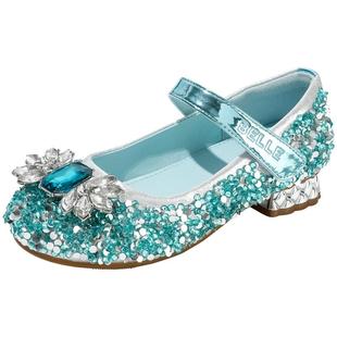 百丽童鞋小高跟爱莎公主鞋2025秋冬新款单鞋女童水晶鞋儿童皮鞋