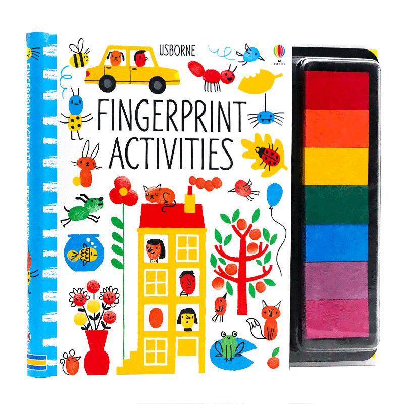 进口英文原版正版 Fingerprint Activities 儿童创意绘画DIY 动物元素Usborne出品 螺旋装帧手指印画活动书 低幼儿童艺术启蒙