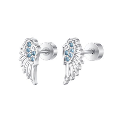 蓝色天使之翼钛合金耳钉钛钢耳环