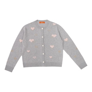 GTS天山羊绒圆领短款爱心提花纯羊绒开衫短款轻甜少女感针织衫