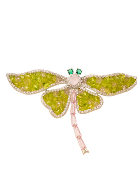 莫奈油画蜻蜓胸花高级感西装搭配饰品复古绿设计师款水晶别针礼物
