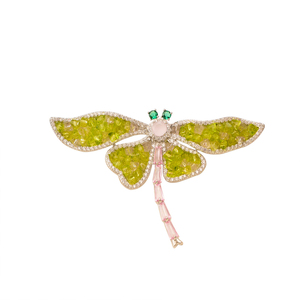 莫奈油画蜻蜓胸花高级感西装搭配饰品复古绿设计师款水晶别针礼物
