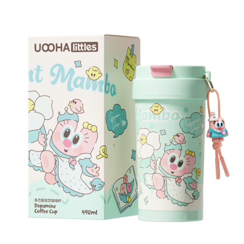 UOOHA多巴胺咖啡杯陶瓷涂层保温杯便携水杯女吸管保冷杯生日礼物