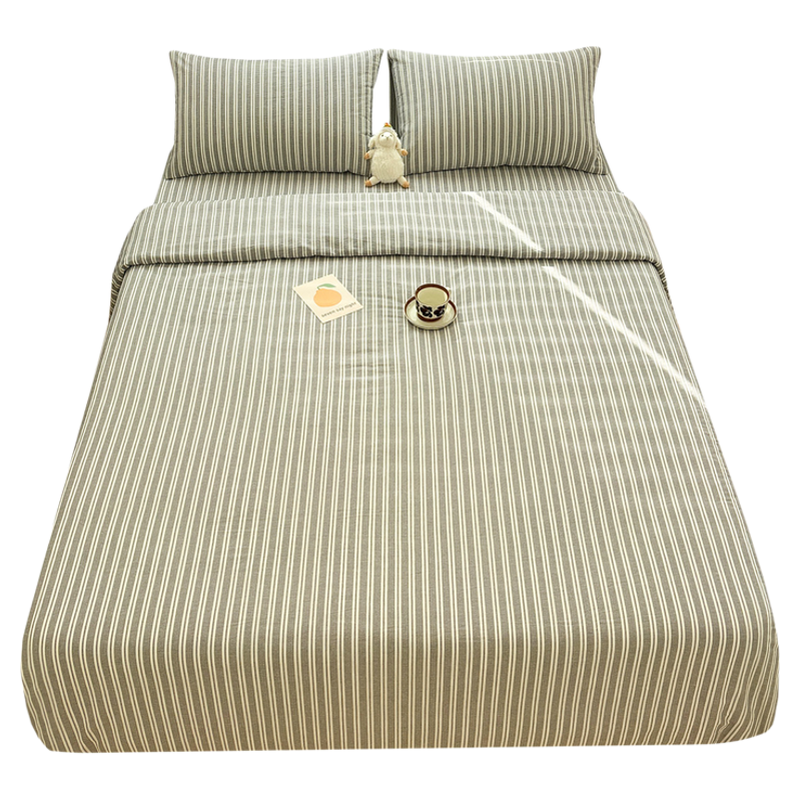 水洗棉拿铁灰条纹床单单件纯棉被套全棉简约宿舍被单可配三四件套