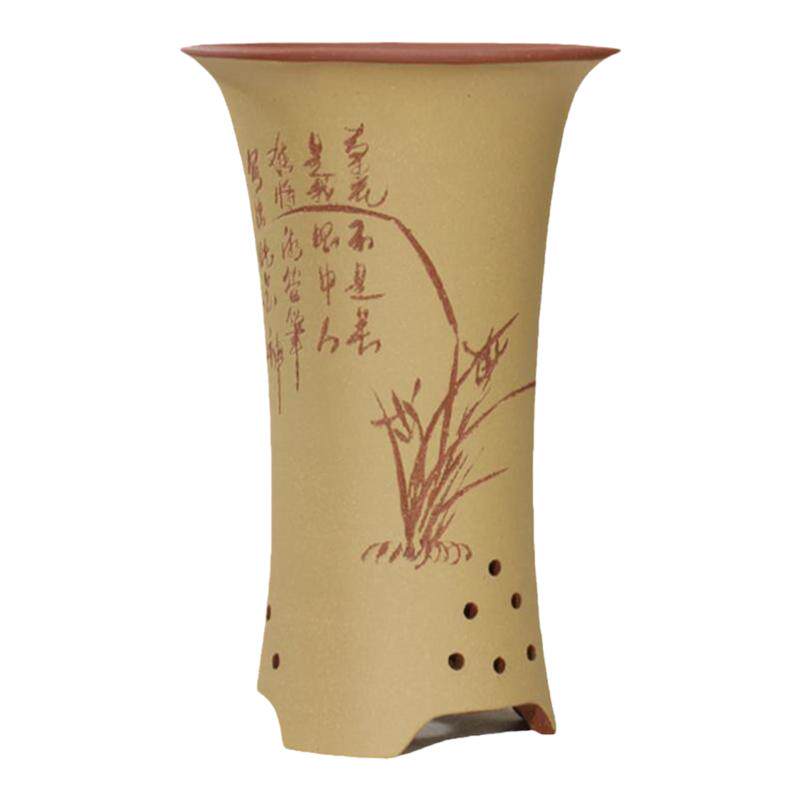 宜兴紫砂花盆 透气束腰兰花盆 精品花盆大号蕙兰四季兰春兰花盆