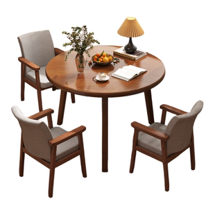 全实木小圆桌家用小户型圆形餐桌椅组合阳台茶几简约饭桌洽谈茶桌