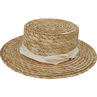 Lion～珍贵抿翅麦秆大帽檐平檐平顶草帽遮阳帽春夏男女boater hat