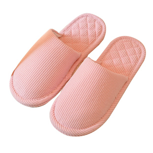 红色本命年家居室内木地板拖鞋女条绒静音无声布艺布底棉拖鞋秋冬