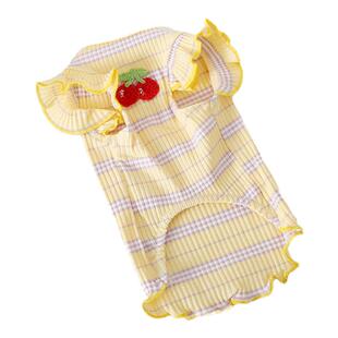 比熊狗狗夏季新品衣服薄款透气简约条纹居家短袖背心网红宠物服饰