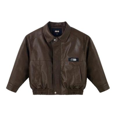 jojo童装男童冬季仿皮夹棉外套