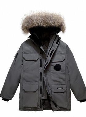 羽小白脱卸帽中长工装派克羽绒服