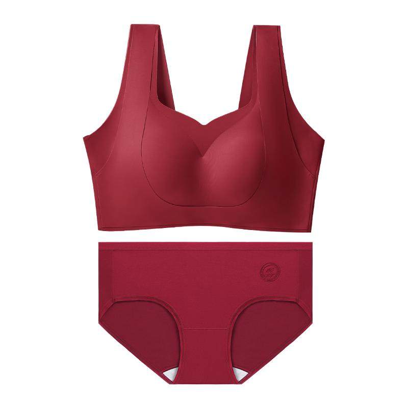 润微红色内衣套装提拉大胸显小防下垂马年本命年女结婚新娘文胸罩