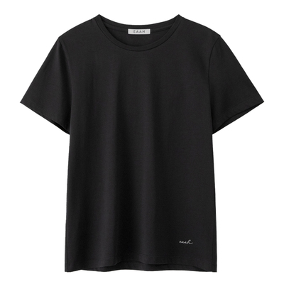 EAAH 韩国品牌 女装2026夏极简风圆领短袖T恤黑色宽松百搭上衣