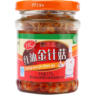 惠川红油金针菇蒜香辣蘑菇菌类榨菜罐头麻辣开味下饭菜175g*6瓶装