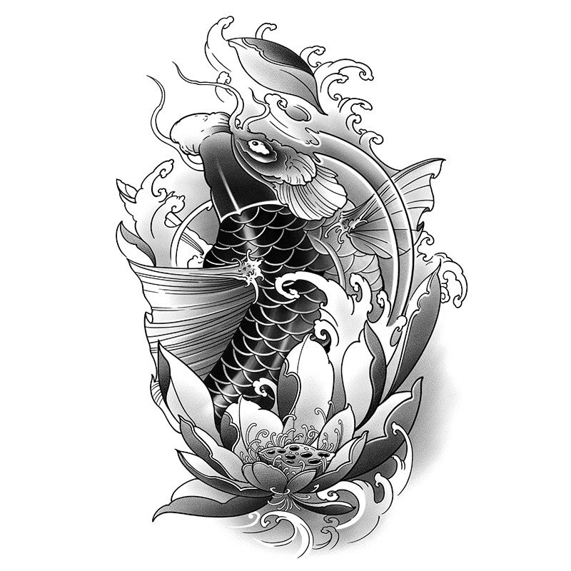 XMXP招财锦鲤传统樱花臂草本纹身
