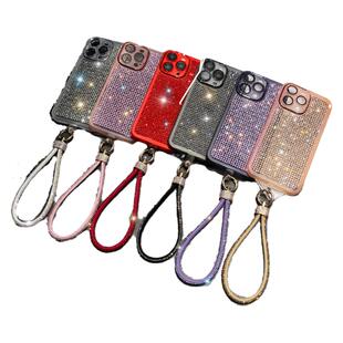 For iPhone 16 16Pro 15Pro 15 14 13 12 11 Pro Max Luxury Diamond Strap Chain Phone Case Back Cover