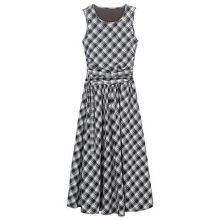 KEIKO 复古黑白格子系带连衣裙26春夏气质显瘦A字大摆无袖长裙子