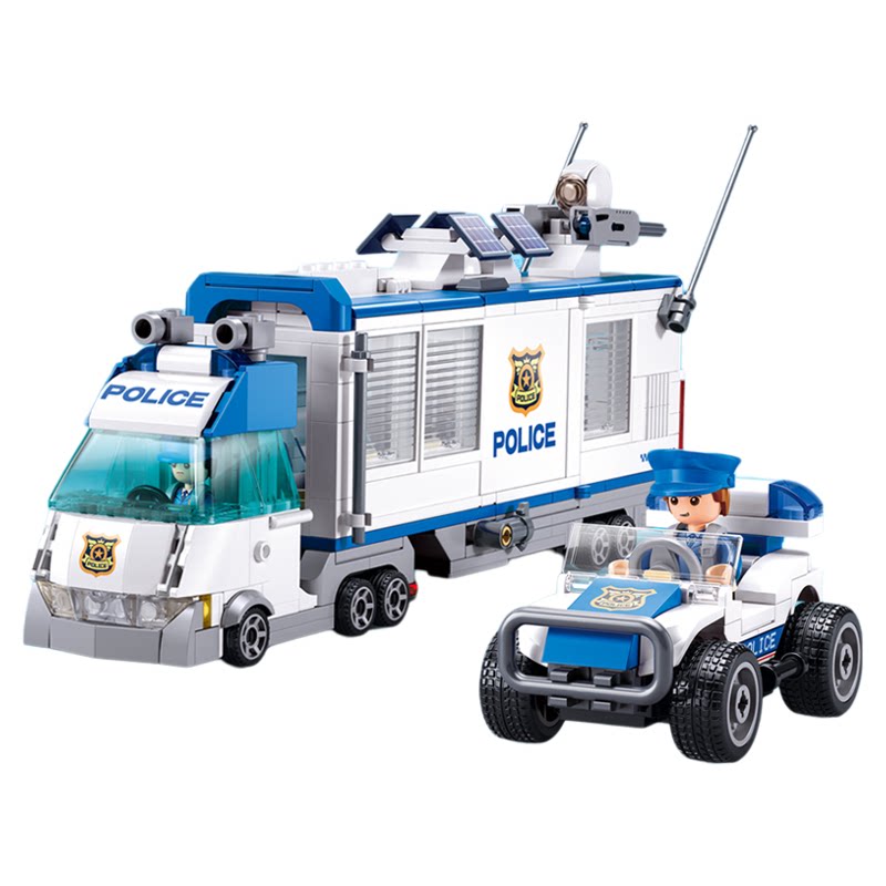 小鲁班城市警察局指挥车拼装积木益智儿童玩具警车男孩生日礼物