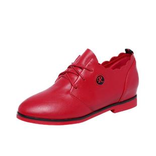 红色皮鞋女2025春秋新款平底单鞋纯真皮内增高老中年女士休闲鞋子