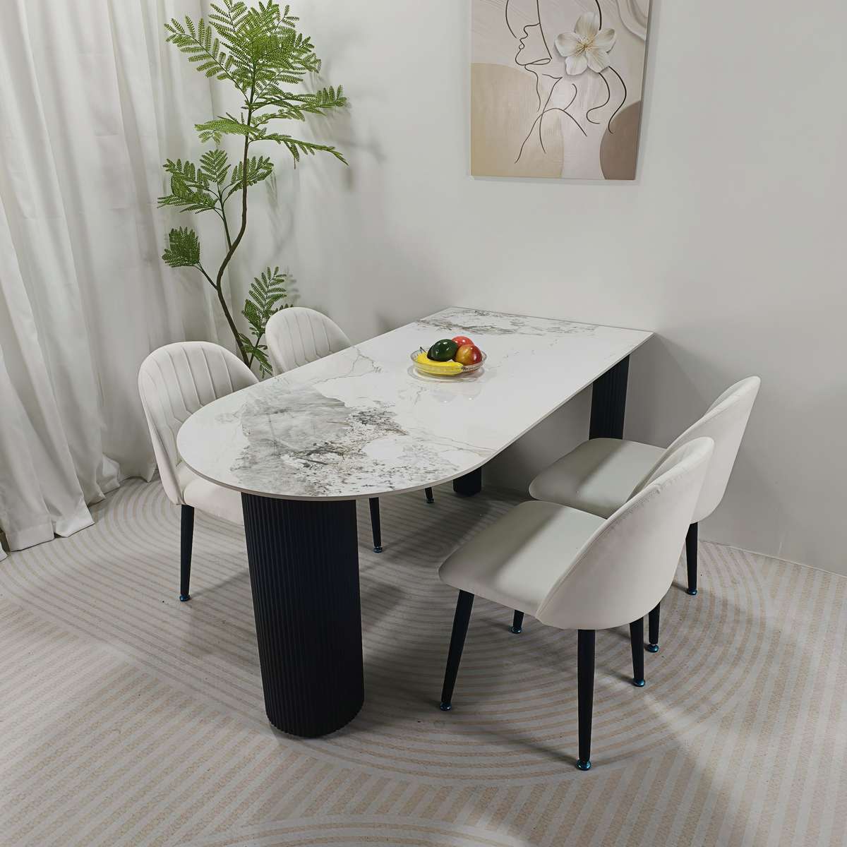 岩板半圆岛台餐桌一体家用小户型轻奢现代简约意式新款餐桌椅