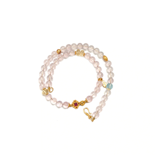 Yangui原创「粉水涟漪」国风新中式天然粉水晶托帕石叠戴百搭手链