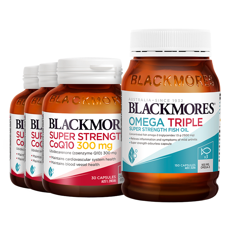 澳佳宝BLACKMORES辅酶q10心肌300mg*3+3倍dha鱼油*1官方旗舰正品