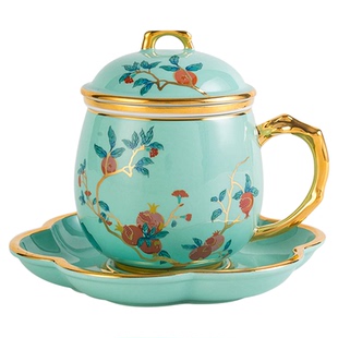 高淳陶瓷千金金枝茶杯个人专用陶瓷茶杯带盖茶水分离杯陶瓷小茶杯