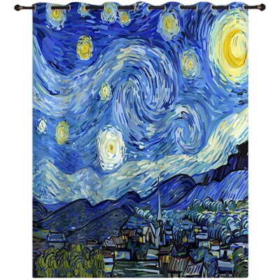 梵高复古田园风油画遮光布布窗帘