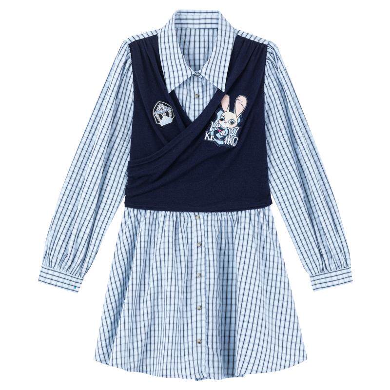 KEIKO韩系格纹泡泡纱显瘦连衣裙