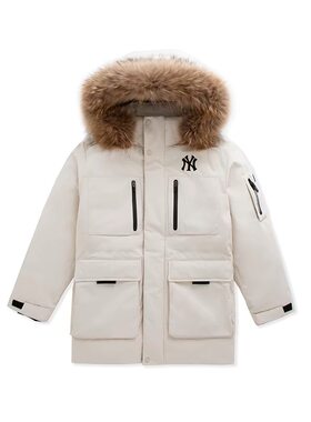 MLB情侣羽绒服男女派克服保暖工装夹克NY鹅绒中长款外套3ADJB0656