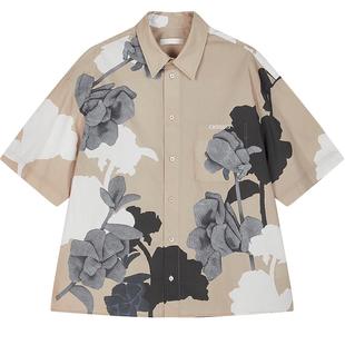 速写男装春夏新款男士衬衫石榴花印花短袖衬衫棉质新中式休闲时尚