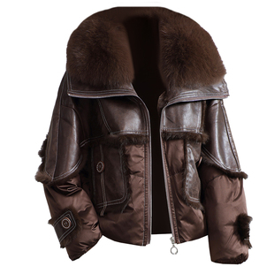 狐狸毛领真皮草大衣女2025冬新时尚名媛兔皮毛一体鹅绒羽绒服外套