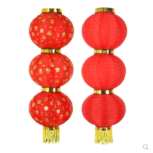 大红灯笼串新年元旦户外防雨绸布折叠灯笼三四五六连串圆小灯笼串