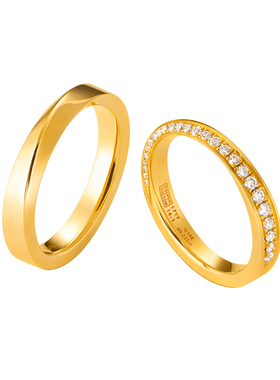 足金999结婚黄金戒指山海可平