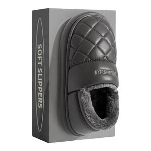 利达妮老人棉拖鞋男士秋冬季居家居包跟防水防滑男款皮面棉鞋女款