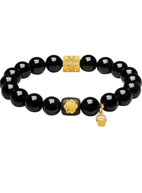 周六福黑曜岩手串女S925银手链手饰高级感小众百搭送女友圣诞礼物