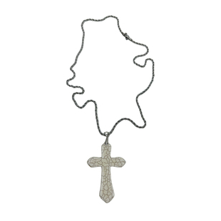 atmshop亚文化夸张白色纹理十字架吊坠长项链嘻哈暗黑叠戴毛衣链