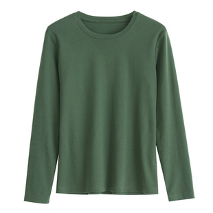 50支双面丝光匹马纯棉 液氨全棉T恤 女士圆领长袖 山东网店女装