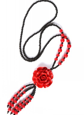朱砂红玫瑰花毛衣链民族风女士