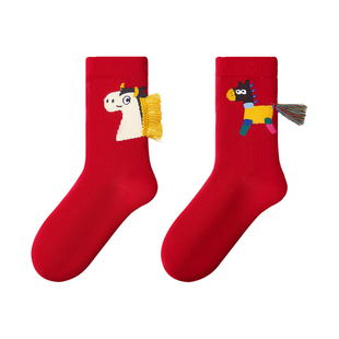 小龙人马年新年袜男童女童宝宝儿童大红色本命年过年秋冬无骨棉袜