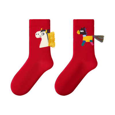 小龙人马年过年大红色儿童棉袜子