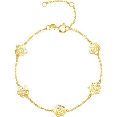 周六福黄18K金山茶花手链女