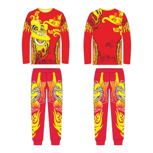 舞狮衣服定制醒狮舞龙服装狮子头T恤长裤表演狮团上衣长安套装