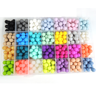 62色可选15mm硅胶圆珠婴儿磨牙咬咬珠钓鱼硅胶珠教学用具出口环保