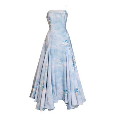 新中式莫奈睡莲天丝麻十米大摆裙