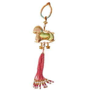 双面宋锦马上有钱花水晶流苏包车挂钥匙扣吊坠挂件汉服压襟礼物女