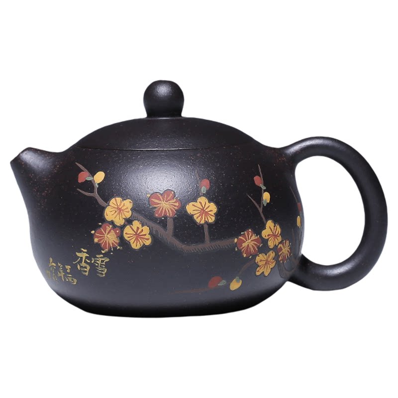 原矿黑金砂西施壶梅花手工套装