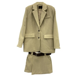 韩系小个子新款时尚气质加棉毛呢西装外套A字半身裙配披肩三件套