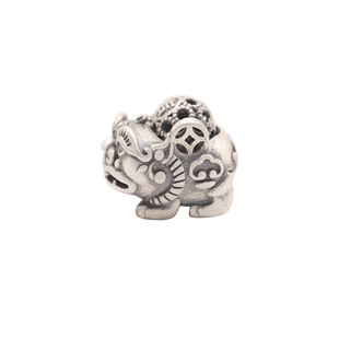 【吉字圆珠可动】精工亮面哑光面 吞金兽貔貅隔珠S990纯银DIY配件